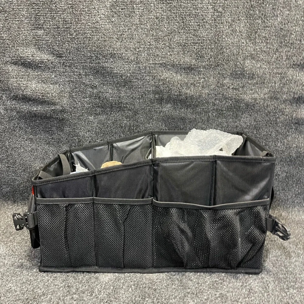 FOXBOX Black Trunk Organizer Cargo Collapsible Mesh Pockets Travel Storage‎ Bag